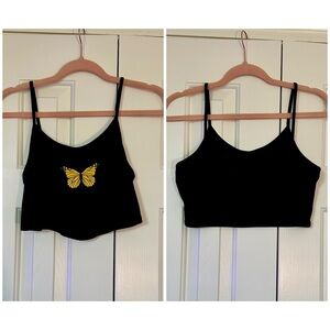 Black Butterfly Print Women's Crop Top